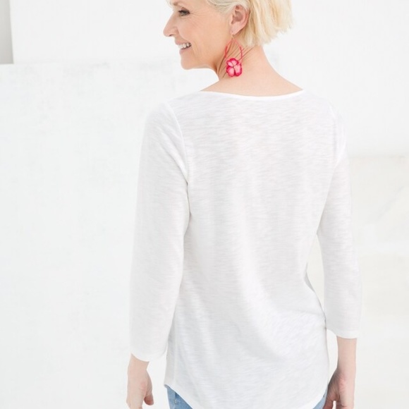 Chico’s Embroidered Floral ¾ Sleeve Tee, Size 2/Large NWOT - Picture 2 of 10